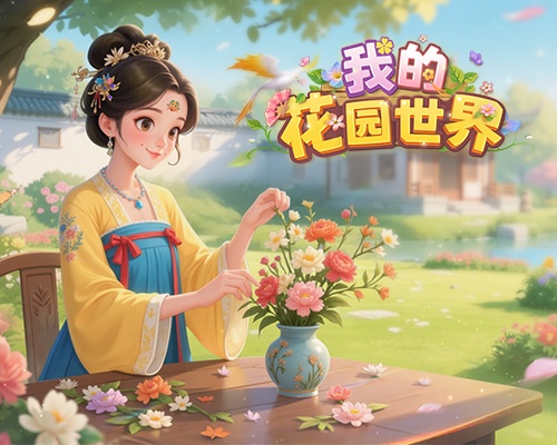 少女在花园中插花的游戏画面